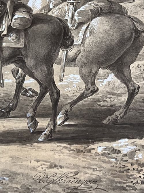 Vincenz Georg Kininger  (1767 1851)   Ink On Paper Drawing Of Four French Cavalrymen C.1810 photo buy