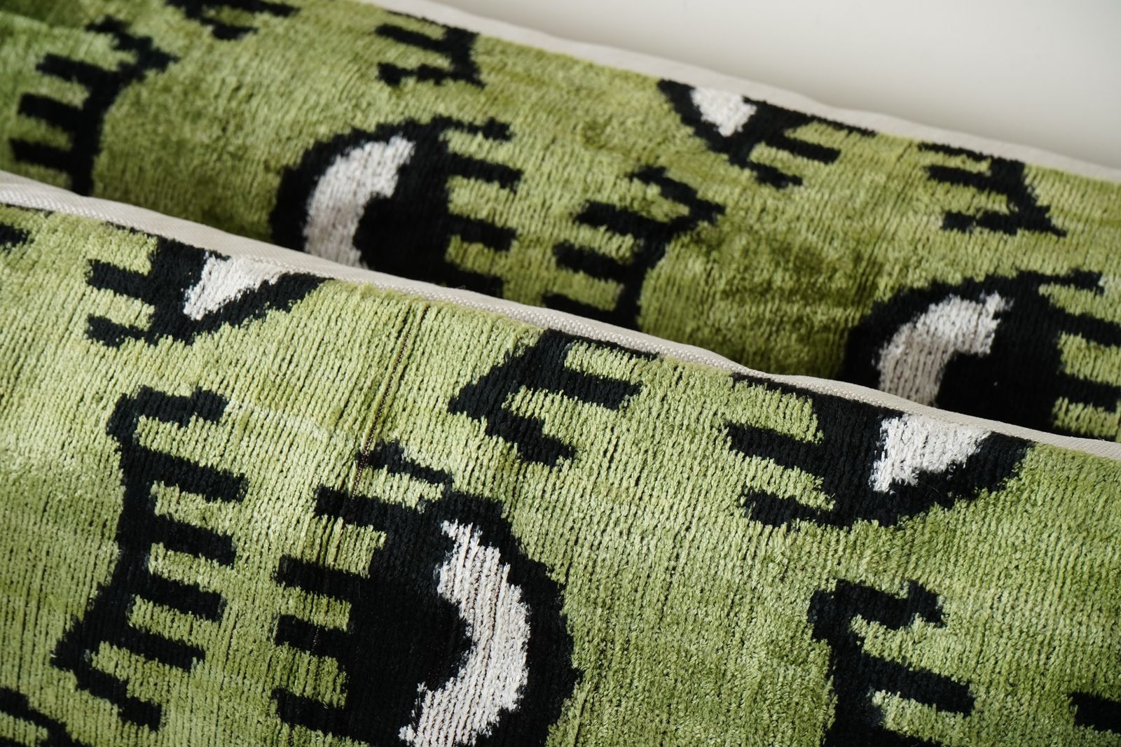 Green Silk Ikat Velvet Eye Bench Pillow Case   Set Of Three Evil Eye Boho Bedding Cushion Cover photo 250.0