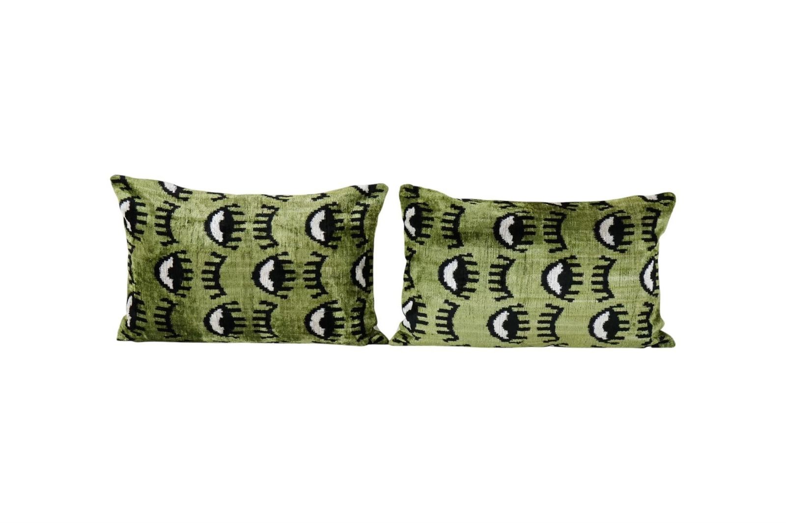Eye Design Ikat Velvet Pillow Cover   Green Evil Eye Style Cushion   A Pair