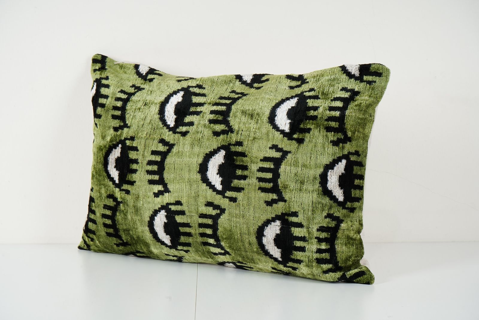 Green Eye Silk Ikat Velvet Pillow Cover   Bohemian Evil Eye Decorative Cushion photo for sale