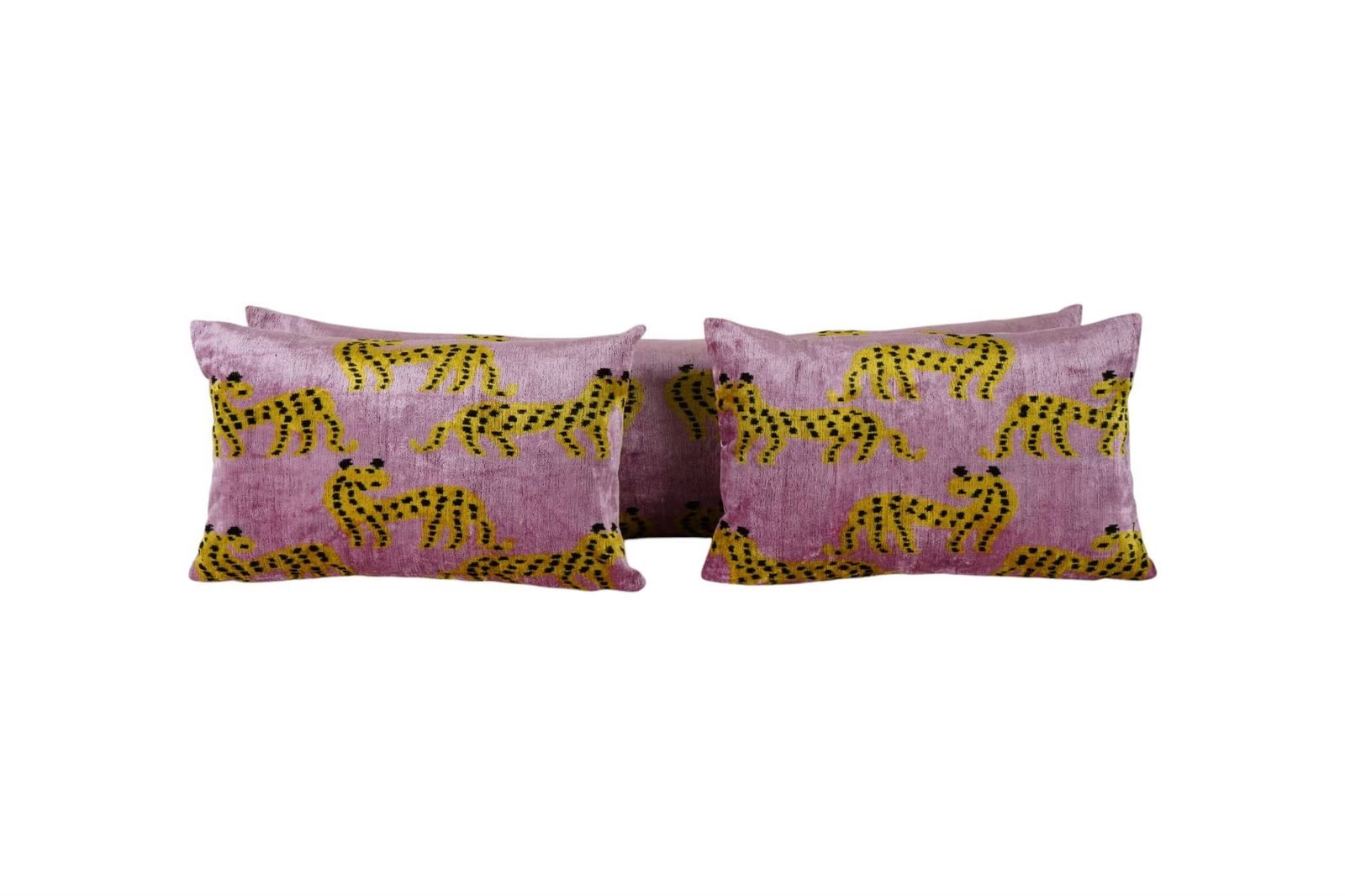 Pink Ikat Velvet Animal Print Pillow Covers   Set Of 3 Leopard Cheetah Cushion Covers   Boho Decorative Pillows