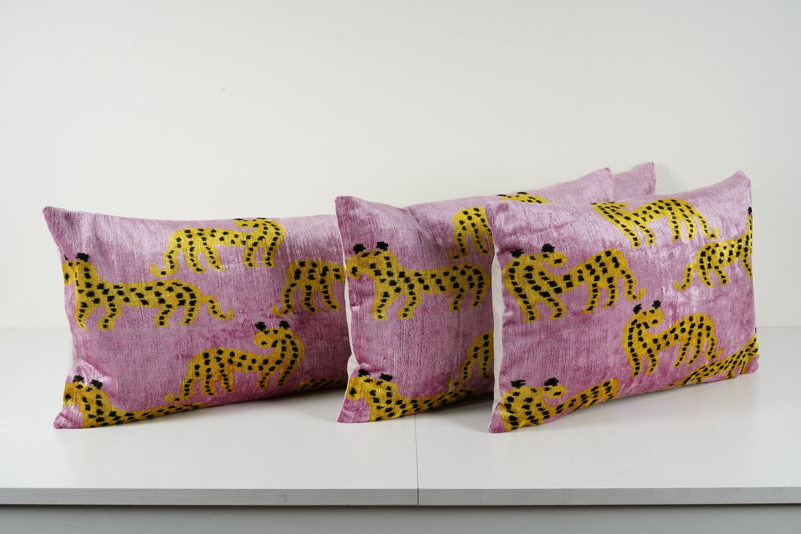 Pink Ikat Velvet Animal Print Pillow Covers   Set Of 3 Leopard Cheetah Cushion Covers   Boho Decorative Pillows photo Textiles
