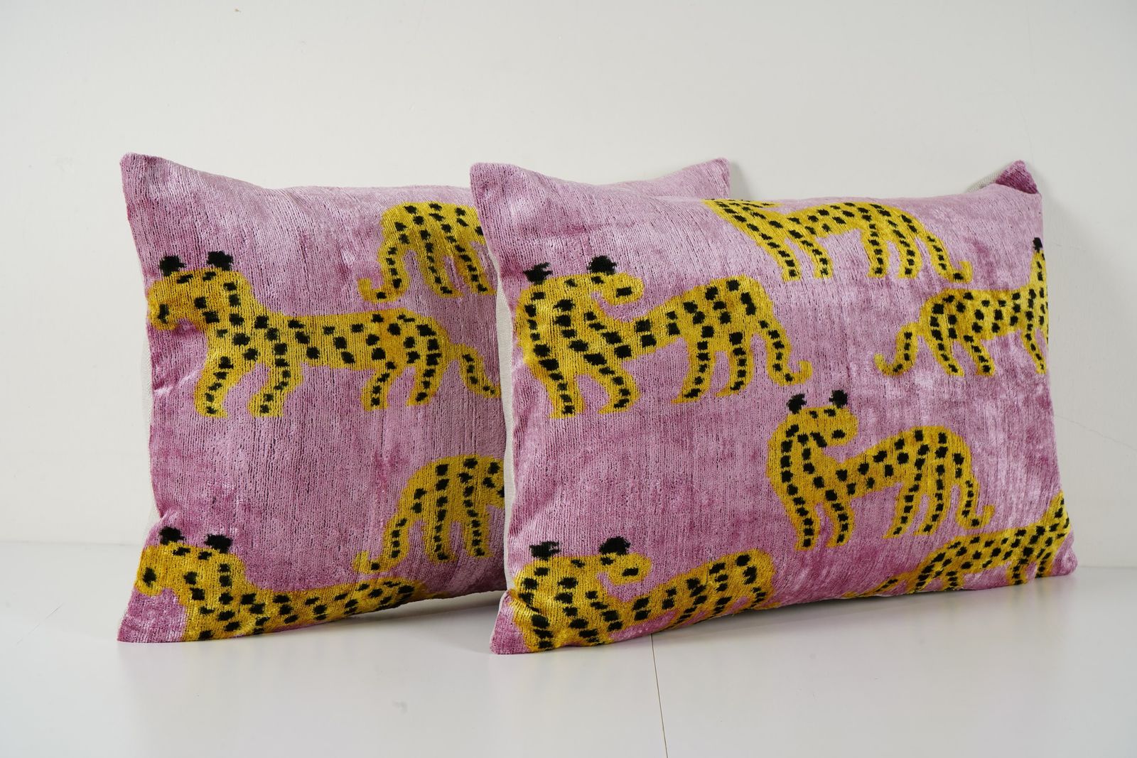 Pink Animal Ikat Velvet Pillow Case   Set Of Two Leopard Cheetah Animal Cushion Cover photo furniture