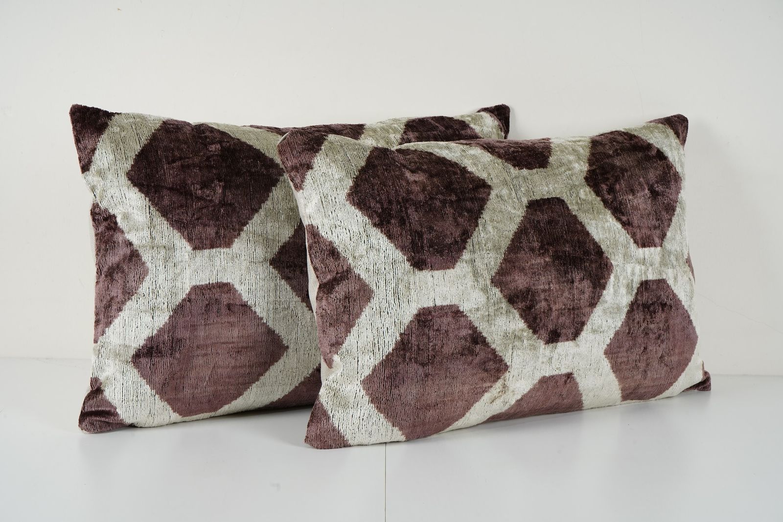 Plum & Light Grey Ikat Velvet Pillow Covers, Set Of 2 Geometric Cushion Covers, Decorative Throw Pillows photo furniture