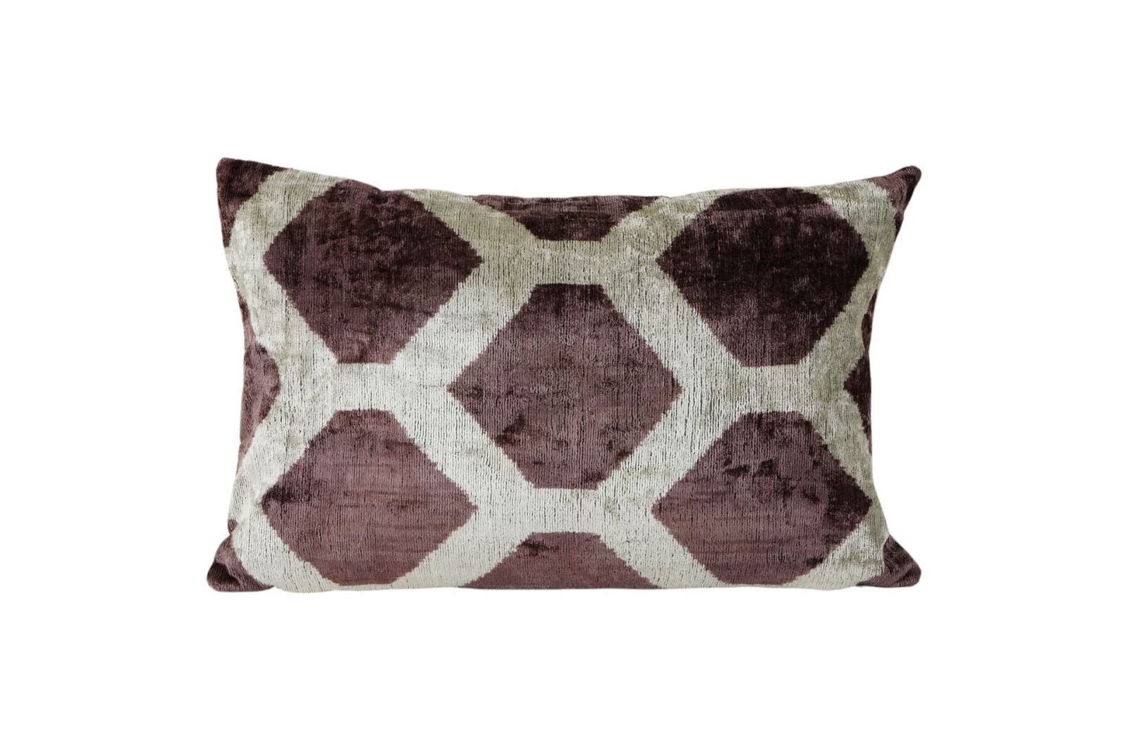 Plum & Light Grey Ikat Velvet Pillow Covers, Set Of 2 Geometric Cushion Covers Decorative Throw Pillows