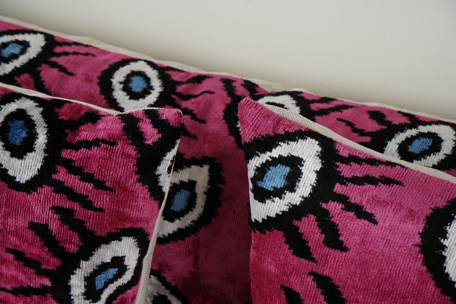 Ikat Eye Lumbar Pillow Cover   Pink Silk Ikat Velvet Pillowcase   Set Of Three photo 250.0