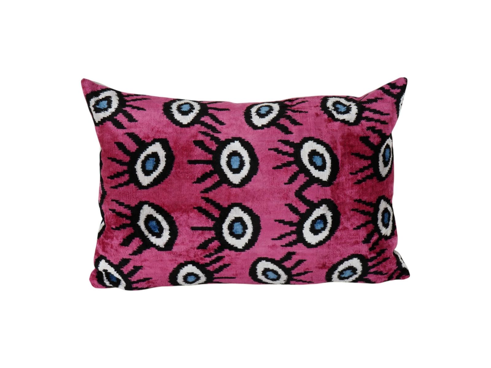 Evil Eye Silk Ikat Velvet Pillow Cover, Pink Boho Throw Cushion With Ikat Pattern, Decorative Home Decor Accent Pillow Gift