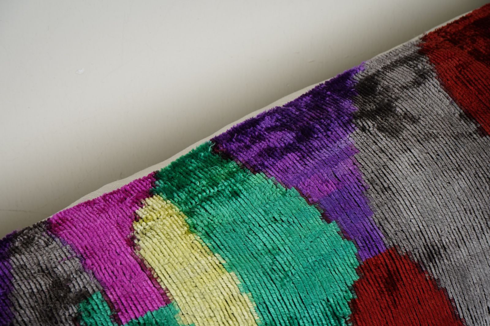 Silk Ikat Velvet Lumbar Pillow Cover, Extra Long Decorative Bench Cushion photo Textiles