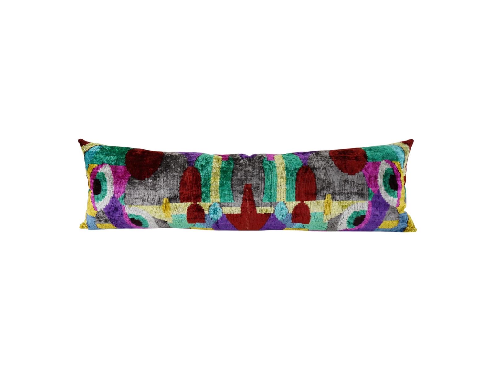 Silk Ikat Velvet Lumbar Pillow Cover, Extra Long Decorative Bench Cushion