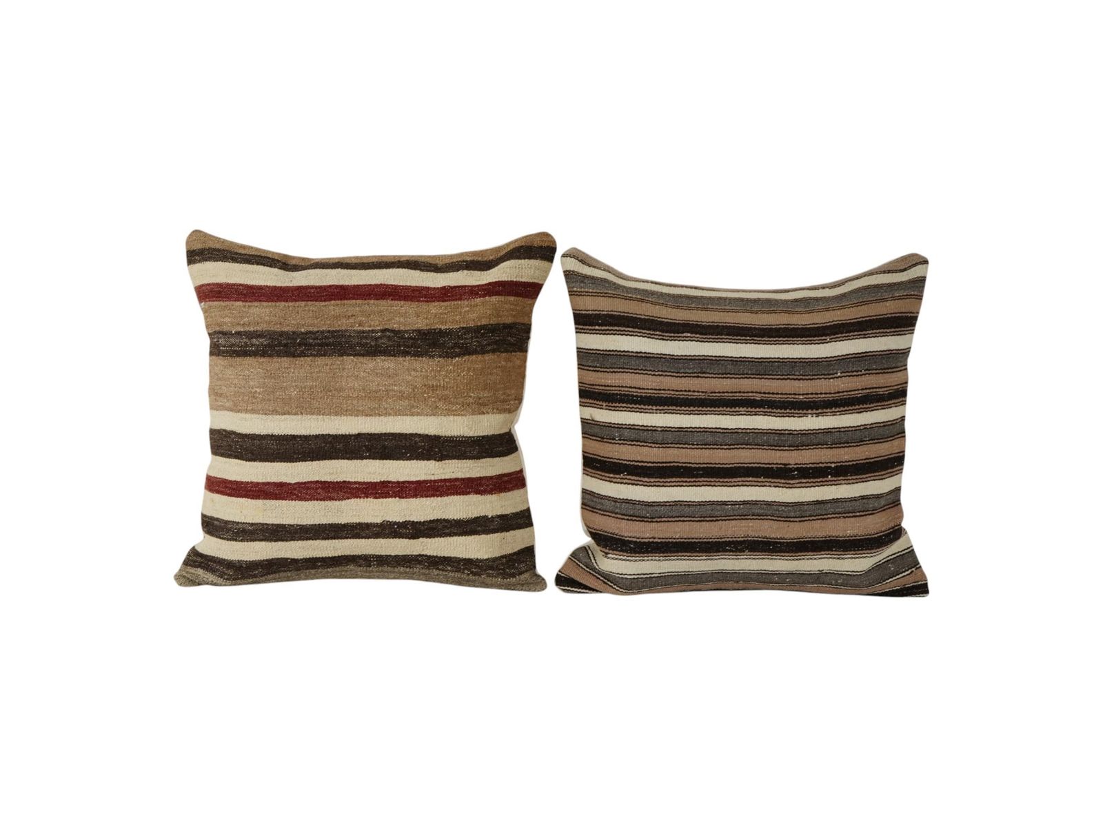 Vintage Turkish Hemp Kilim Pillow Cover, Set Of Two White Striped Anatolian Cushion Cover, Pair Organic Tribal Pillowcase