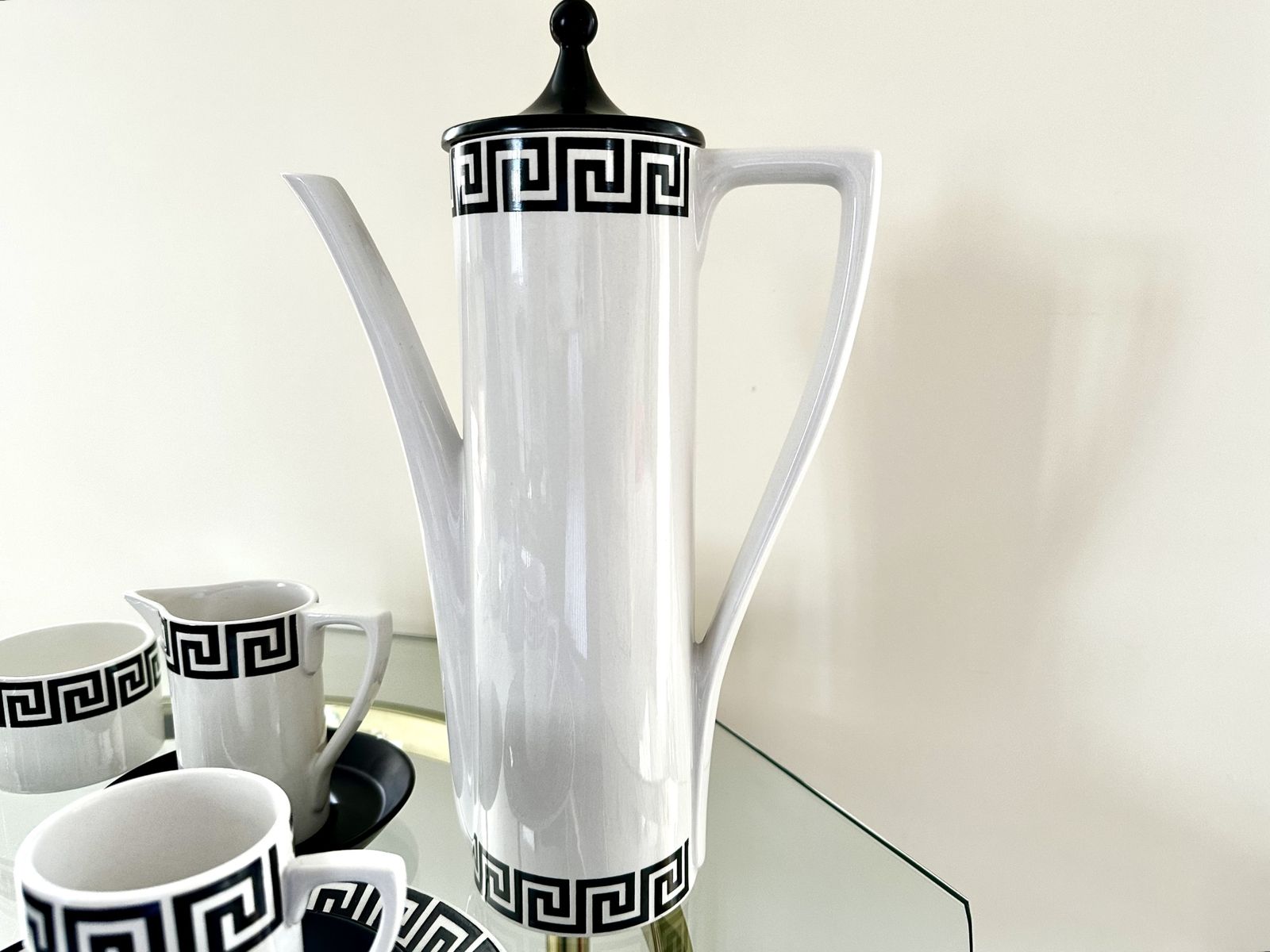Portmeirion Susan Williams Ellis Greek Key Coffee Set. Black On White Ground. C.1962 photo for sale