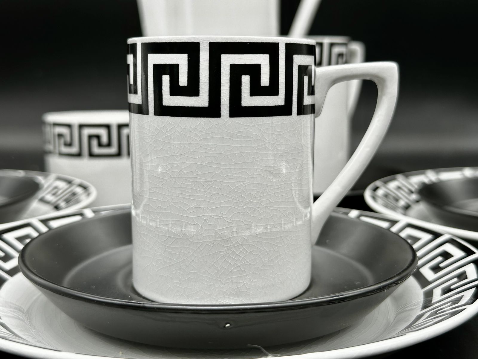 Portmeirion Susan Williams Ellis Greek Key Coffee Set. Black On White Ground. C.1962 photo vinterior