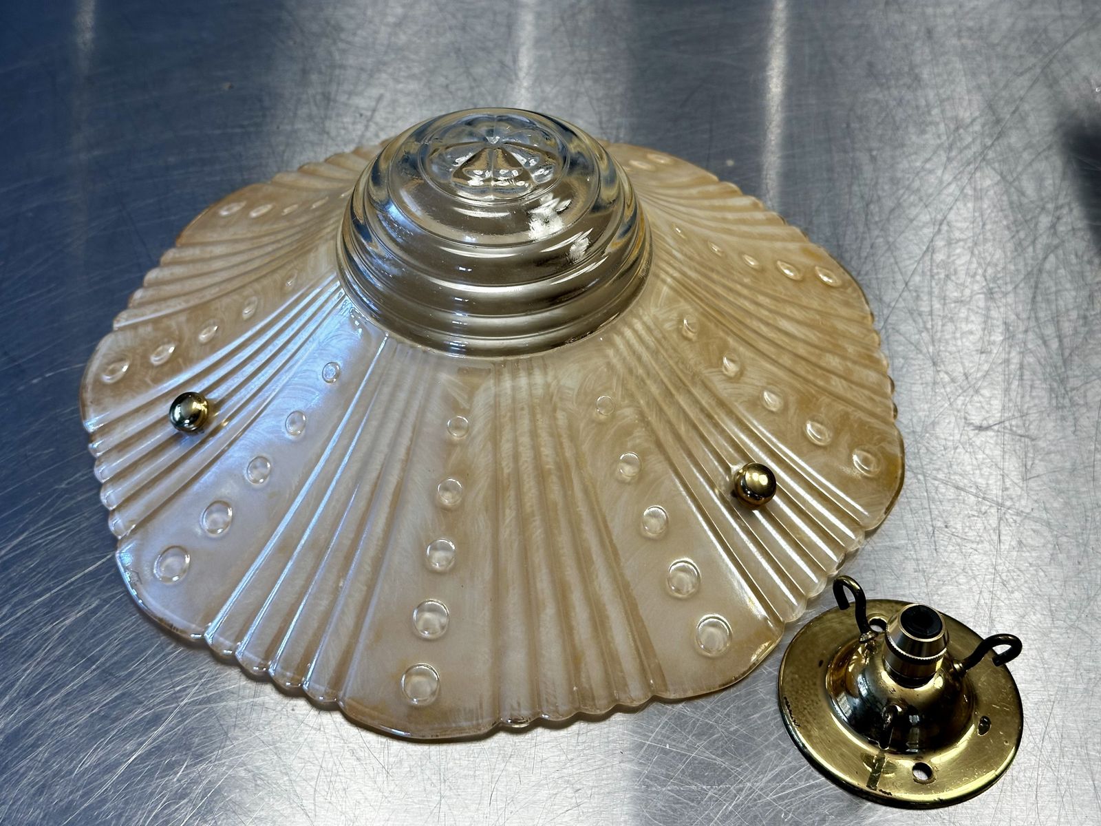 Art Deco Period Fluted Glass Ceiling Plafonnier Restored And Ready To Be Placed.Circa 1930. photo buy