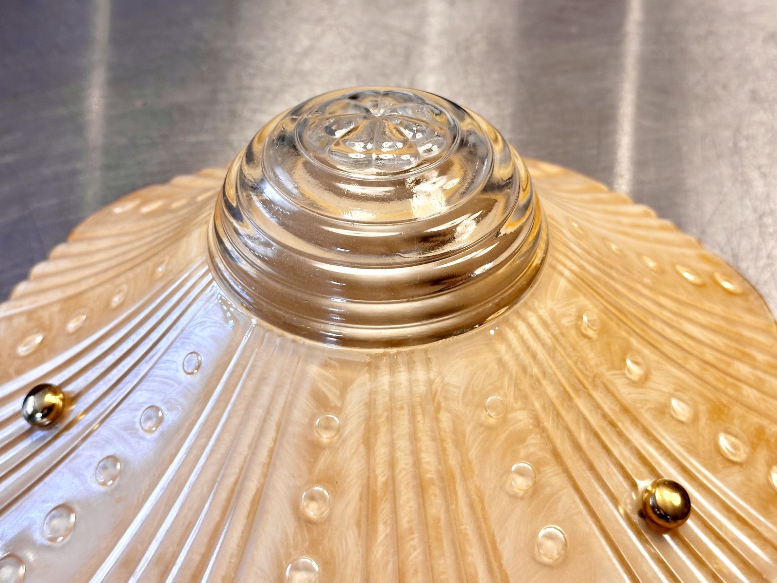 photo furniture Art Deco Period Fluted Glass Ceiling Plafonnier Restored And Ready To Be Placed.Circa 1930.