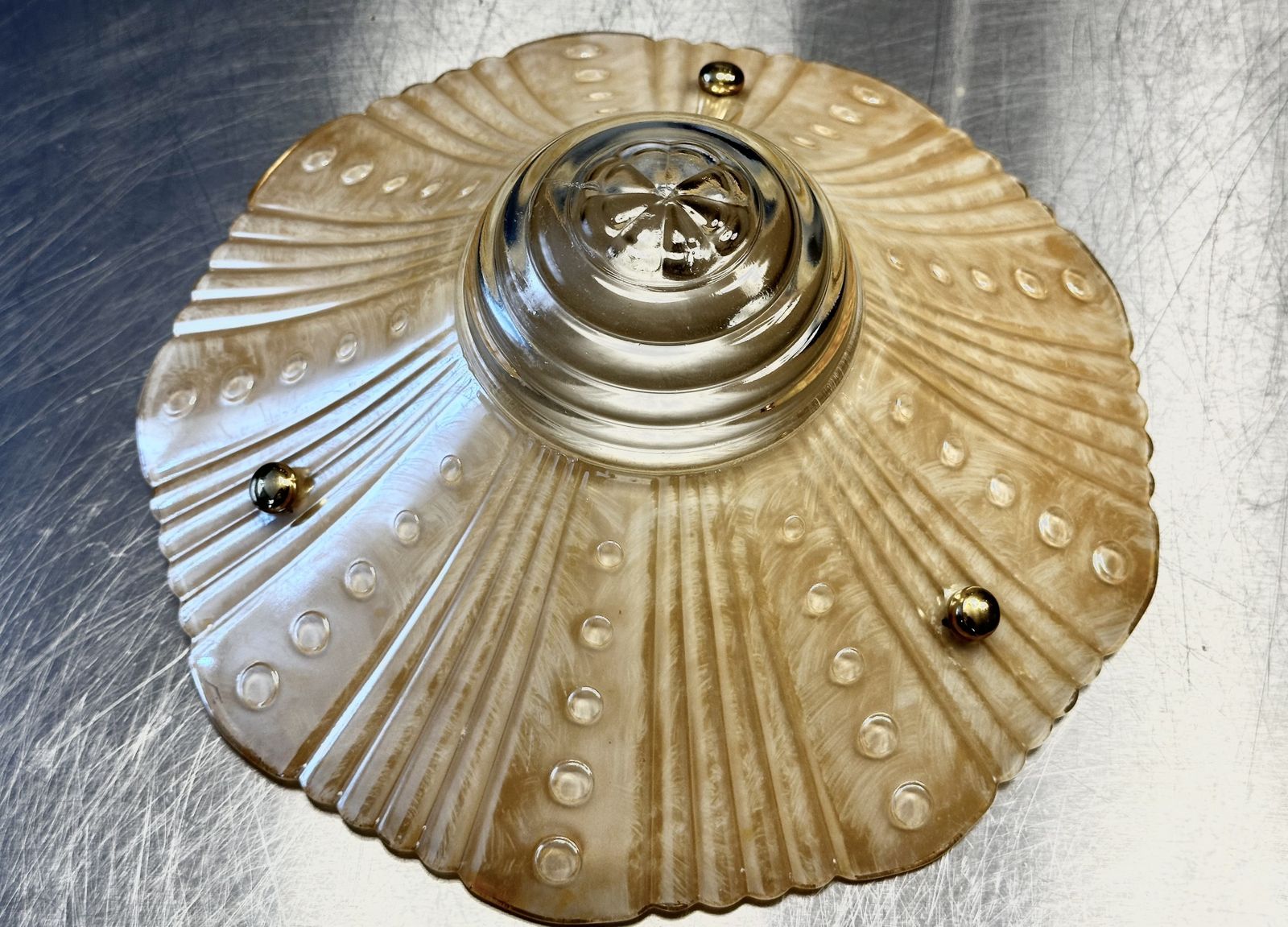 Lighting Art Deco Period Fluted Glass Ceiling Plafonnier Restored And Ready To Be Placed.Circa 1930. photo