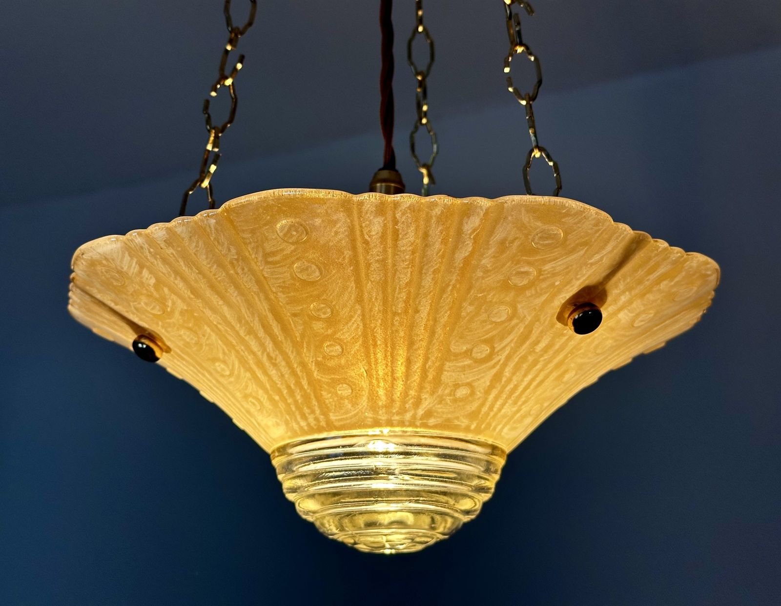 photo vinterior Art Deco Period Fluted Glass Ceiling Plafonnier Restored And Ready To Be Placed.Circa 1930.