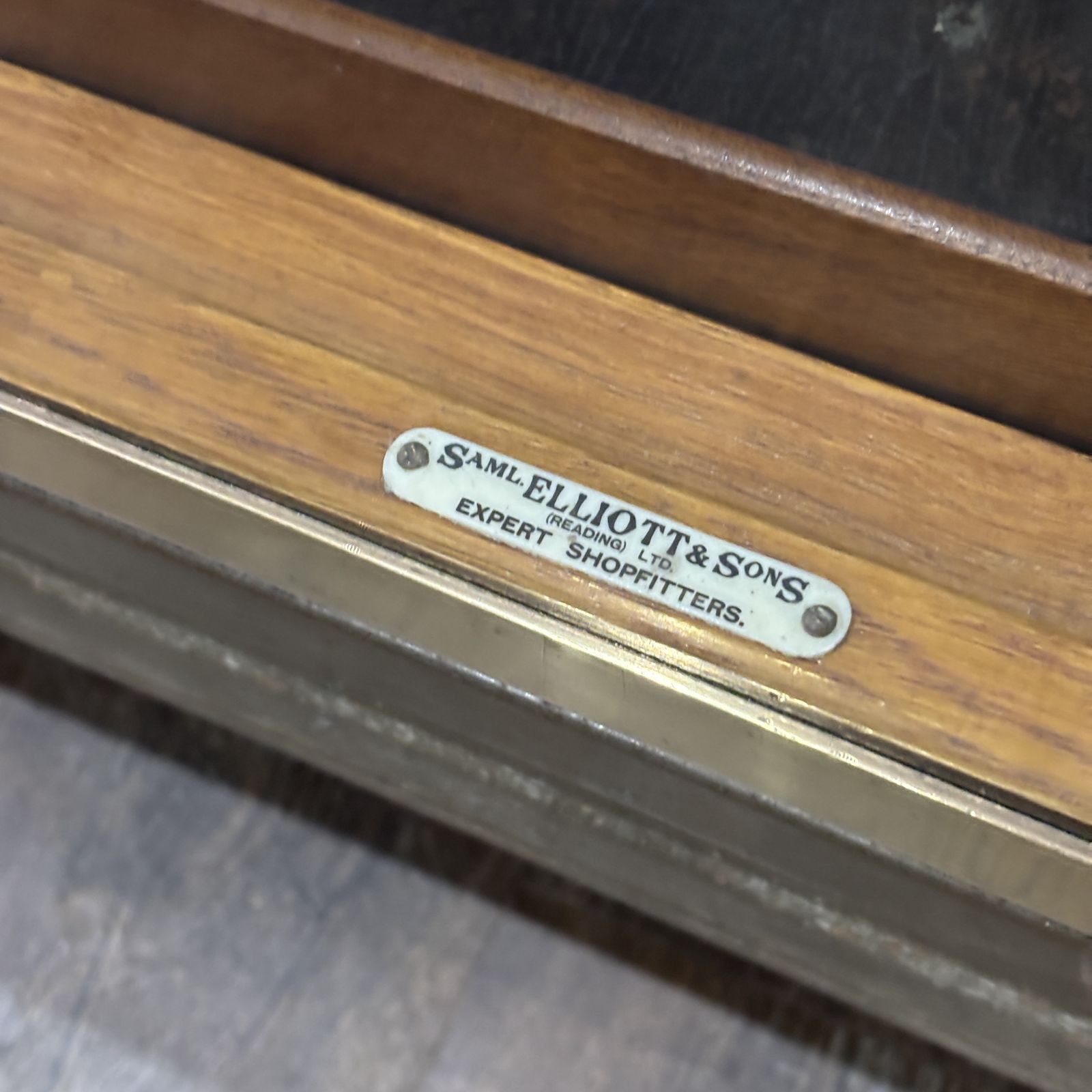 1930s Brass Framed Display Counter By Saml. Elliott & Sons photo for sale