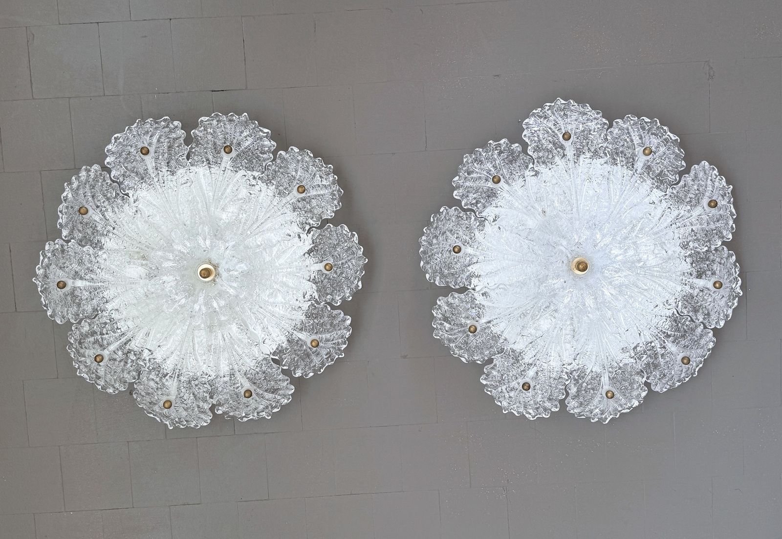 Italian Mid Century Flush Mount Chandelier With Grit Murano Glass, 1970s photo Lighting