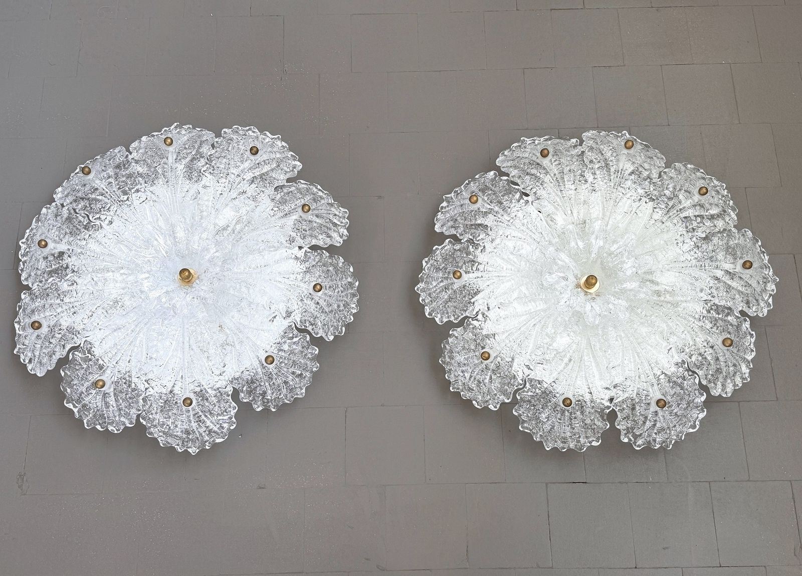 Italian Mid Century Flush Mount Chandelier With Grit Murano Glass, 1970s photo vinterior