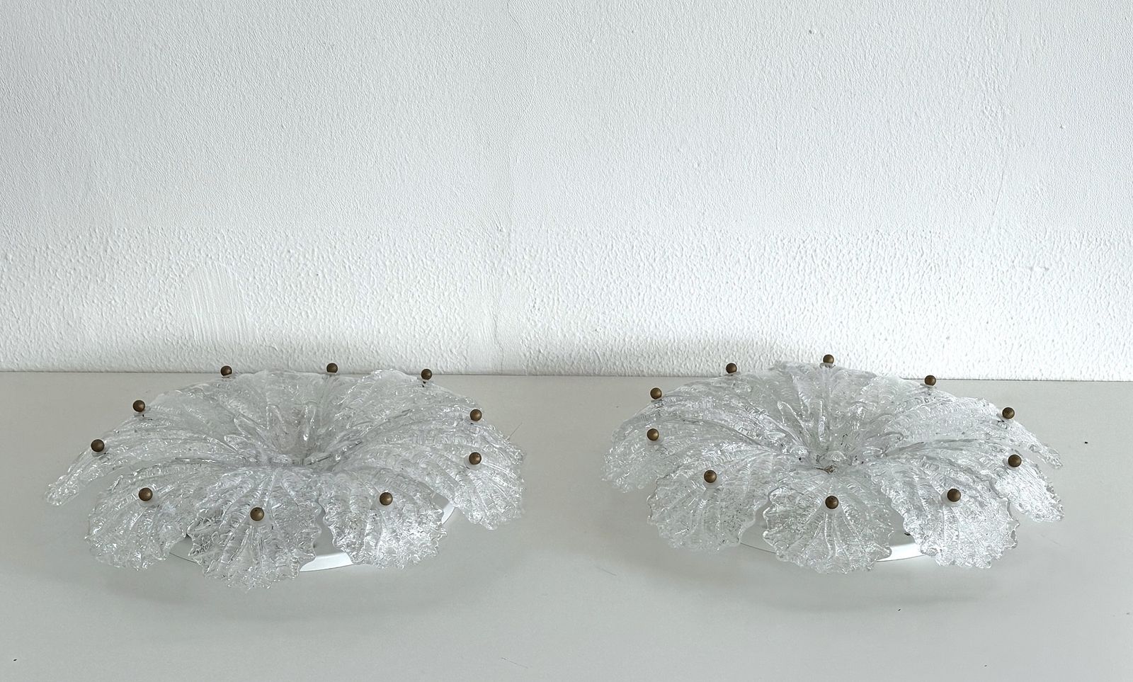 Lighting Italian Mid Century Flush Mount Chandelier With Grit Murano Glass, 1970s photo