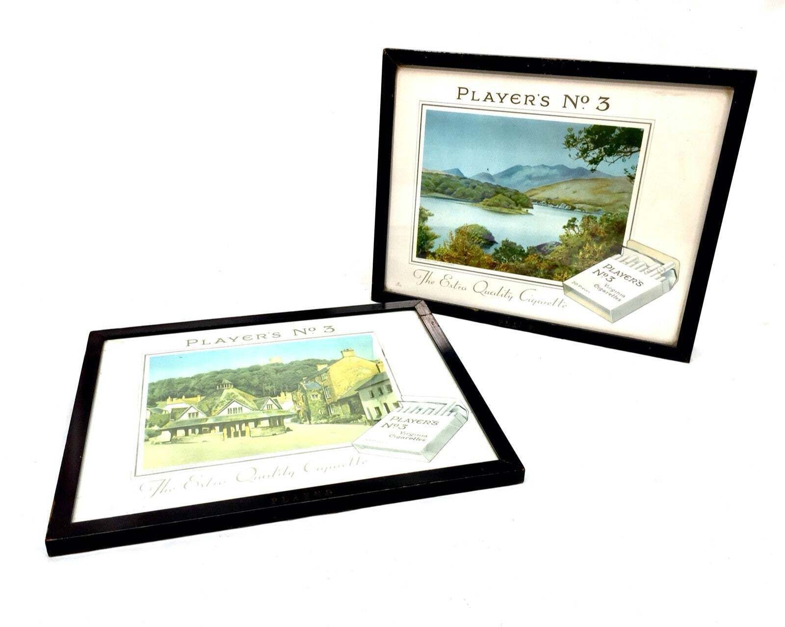 Antique Advertising Pair Of Original Framed Showcard’s Players No 3 Cigarettes photo buy