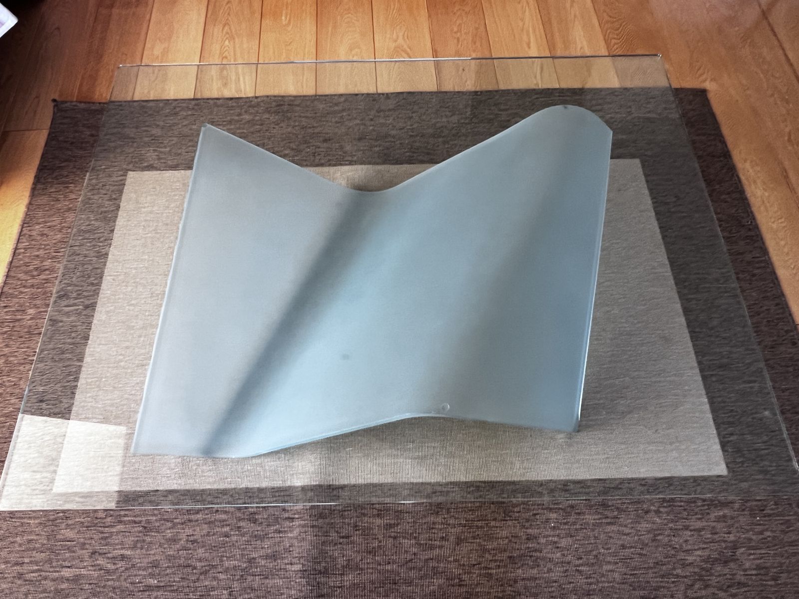 Sculptural Glass Coffee Table With Curved Frosted Base – Attributed To Roche Bobois