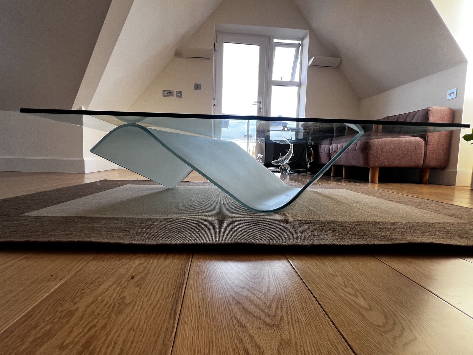Sculptural Glass Coffee Table With Curved Frosted Base – Attributed To Roche Bobois photo for sale