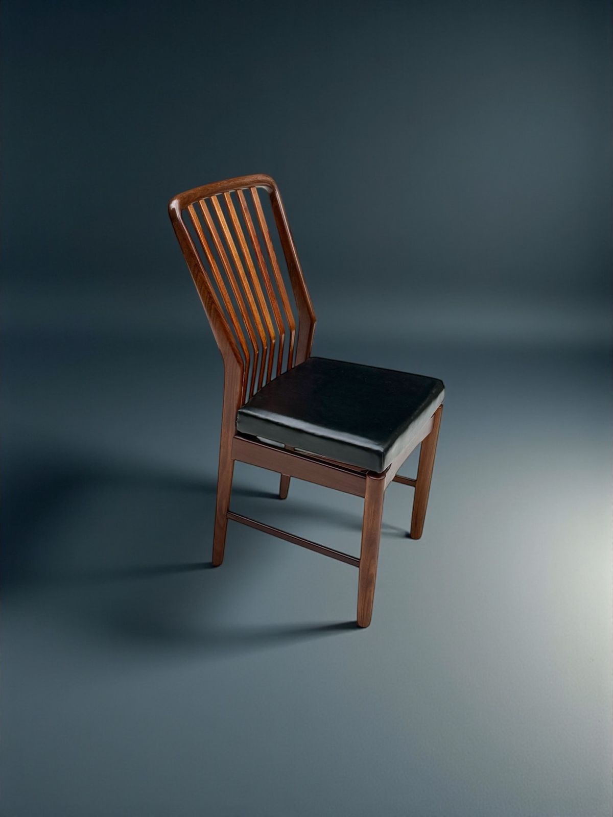 Svend Aage Madsen Stick Back Chair In Teak & Leather, Denmark 1950's