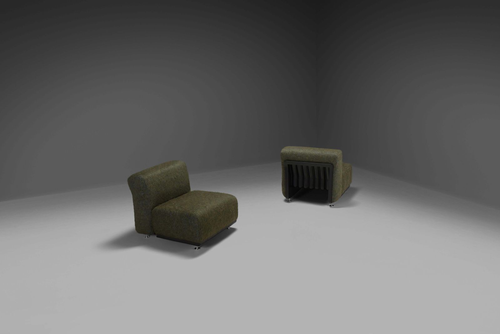 Set Of Two Fabric And Fiberglass Easy Chairs By Alberto Rosselli For Saporiti photo for sale