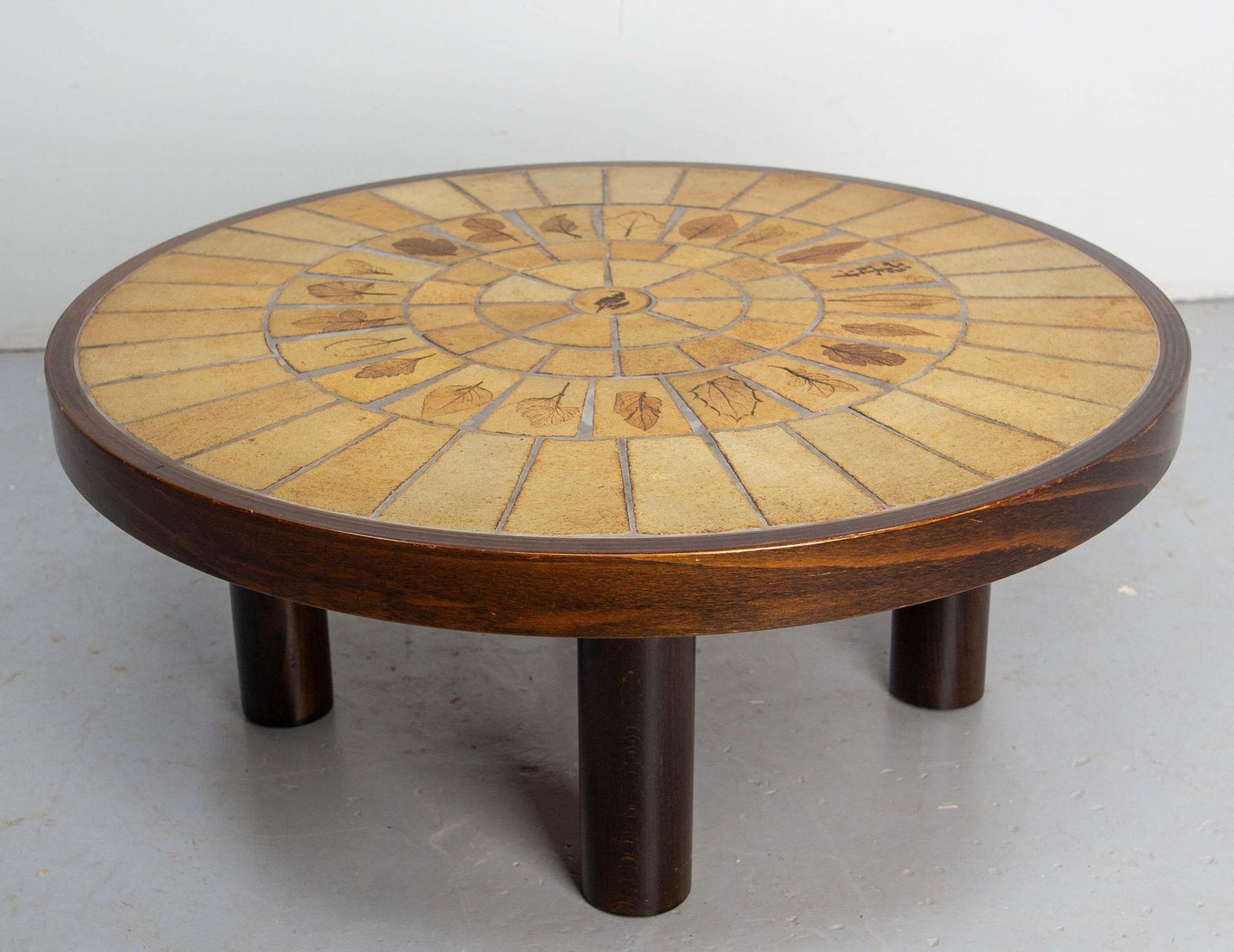French Round Coffee Table With Ceramics In The Capron Style photo for sale