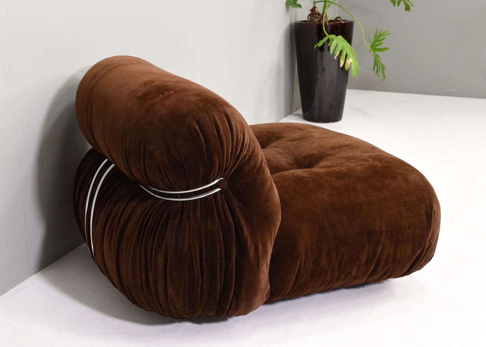 Furniture Soriana Chair By Scarpa In Original Chocolate Brown Mohair   Cassina, 1960s photo