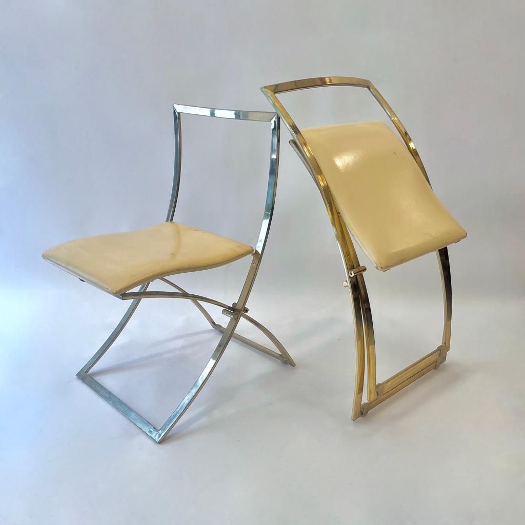 Furniture Set Of 6 "Luisa" Brass & Leather Dining Chairs By Marcello Cuneo, Italy Ca. 1970 photo
