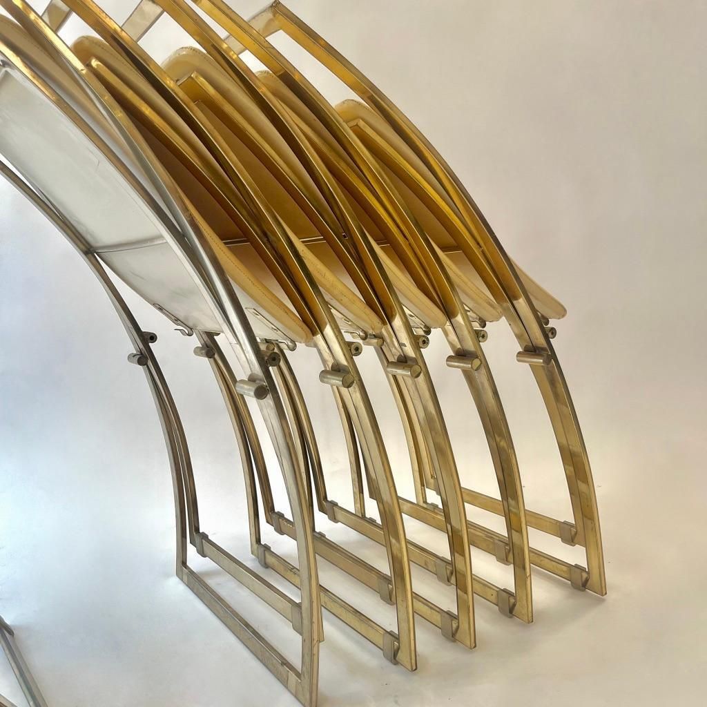 photo vinterior Set Of 6 "Luisa" Brass & Leather Dining Chairs By Marcello Cuneo, Italy Ca. 1970
