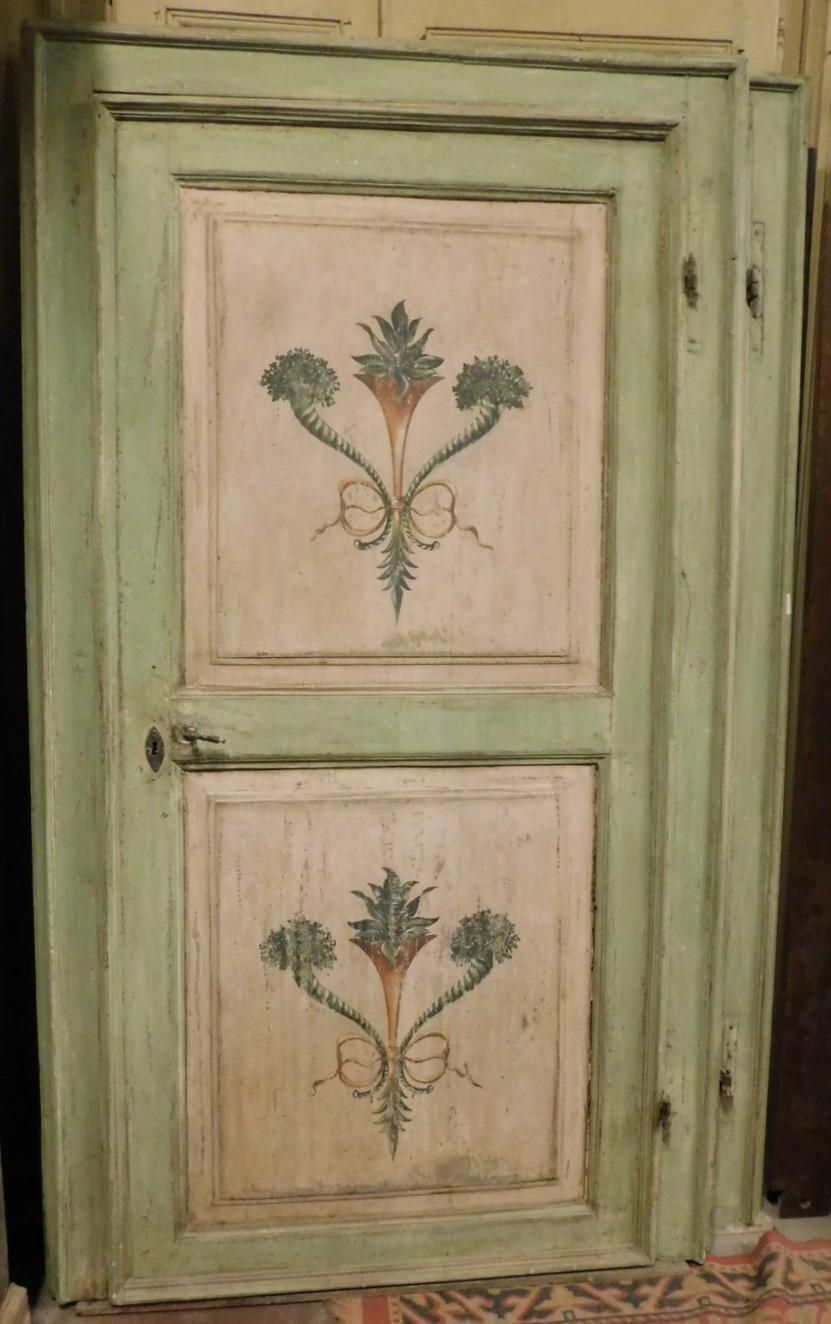 Set Of N.2 Doors Green And Pink With Frames, Hand Painted, Italy photo vintage