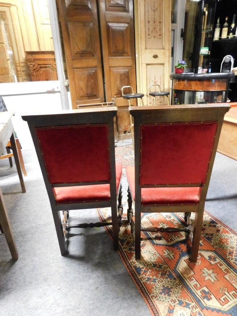 Pair Of Chairs, Armchairs, Red Velvet And Walnut Carved, Italy photo vinterior