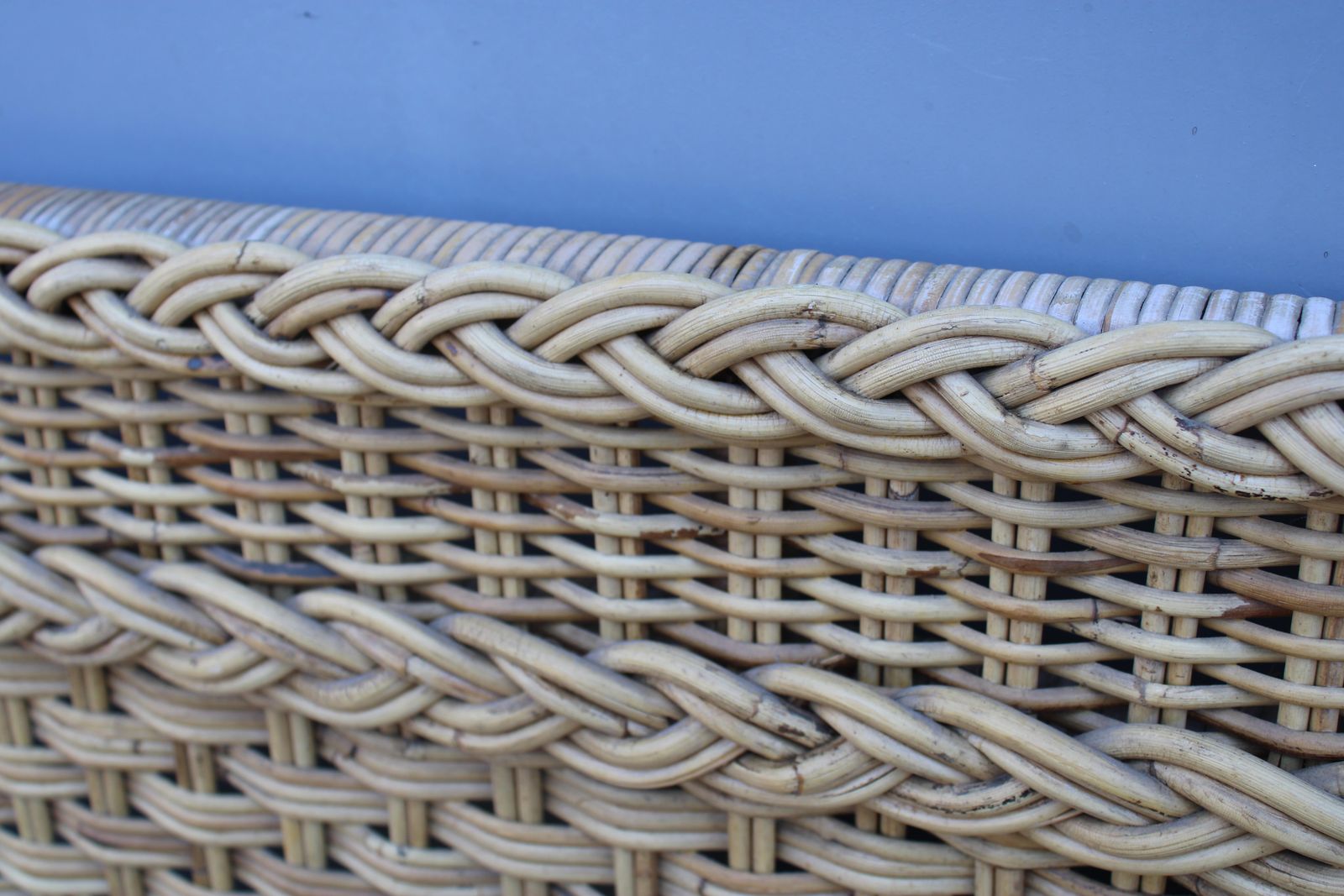 photo furniture Italian Bamboo Wicker Bed Headboard 1970 Tommaso Barbi Italy