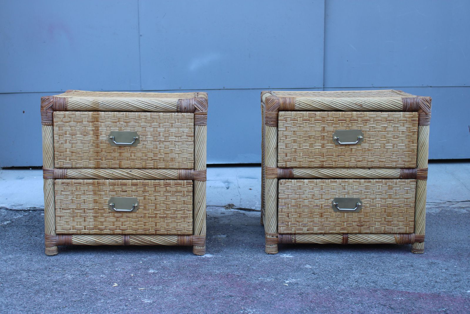 Pair Of Bedside Tables In Bamboo Wicker Italy 1970 Tommaso Barbi photo for sale