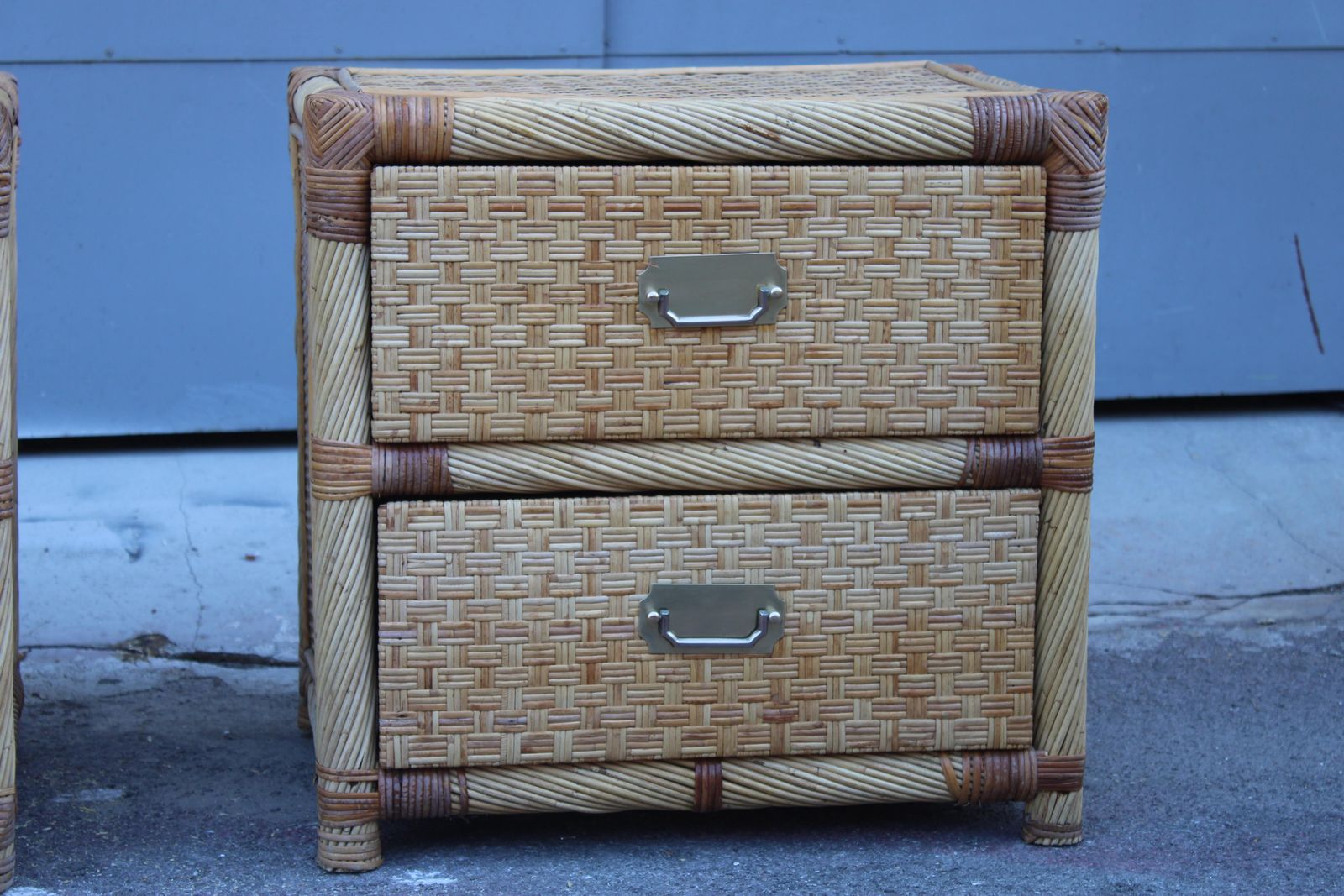 Pair Of Bedside Tables In Bamboo Wicker Italy 1970 Tommaso Barbi photo Furniture