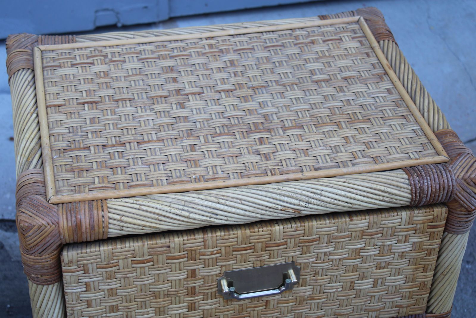 Pair Of Bedside Tables In Bamboo Wicker Italy 1970 Tommaso Barbi photo vinterior