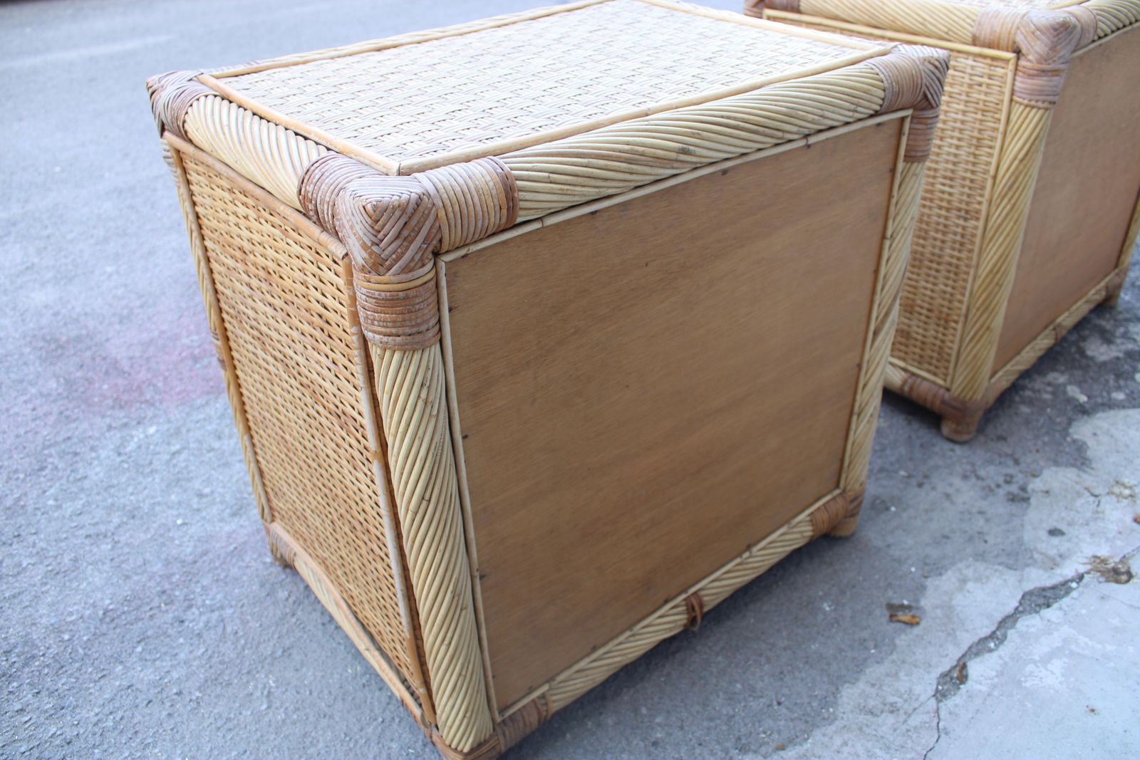 2588.0 Pair Of Bedside Tables In Bamboo Wicker Italy 1970 Tommaso Barbi photo