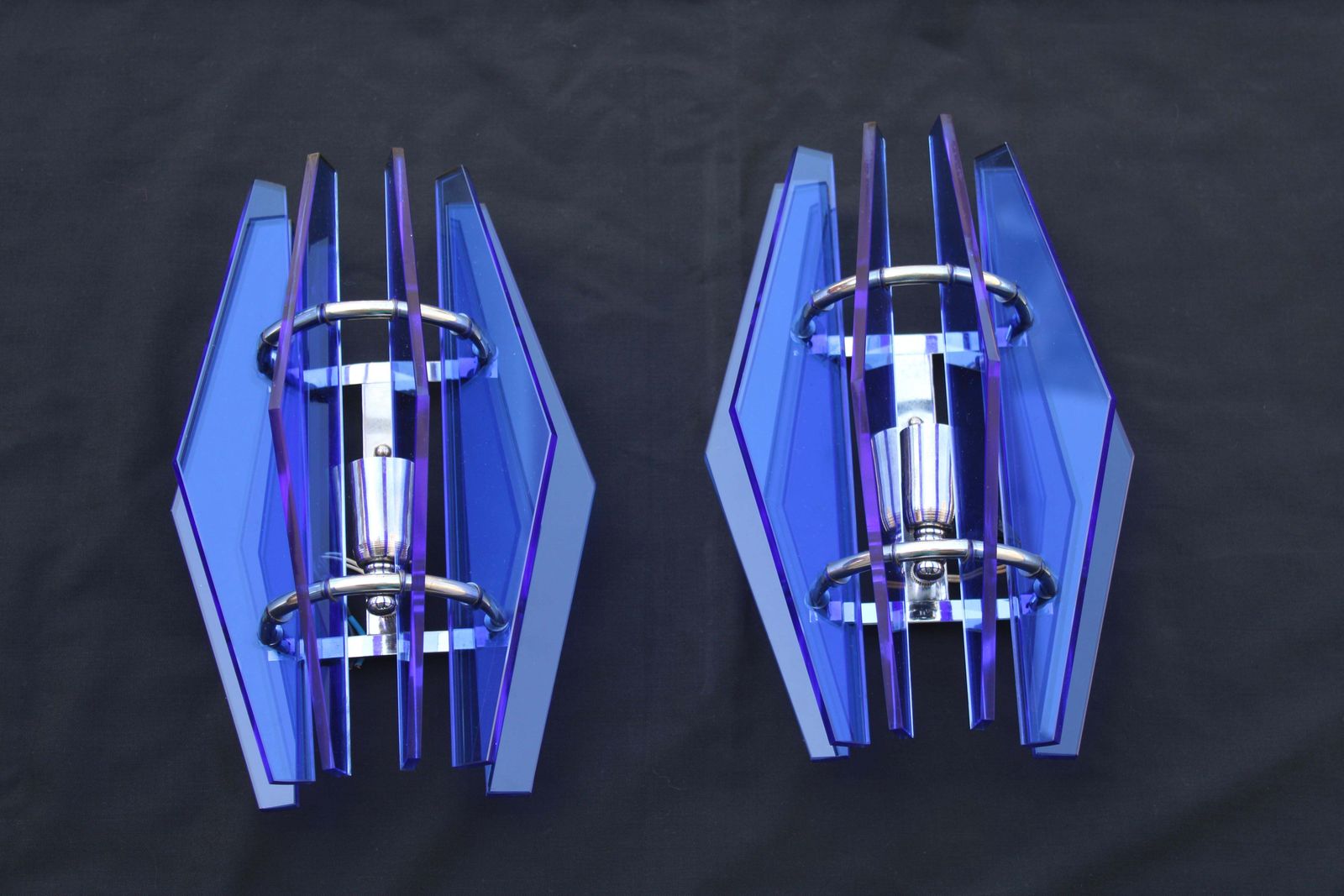Pair Of Wall Lamps In Blue Crystal Cobled Veca Design 1960s photo furniture