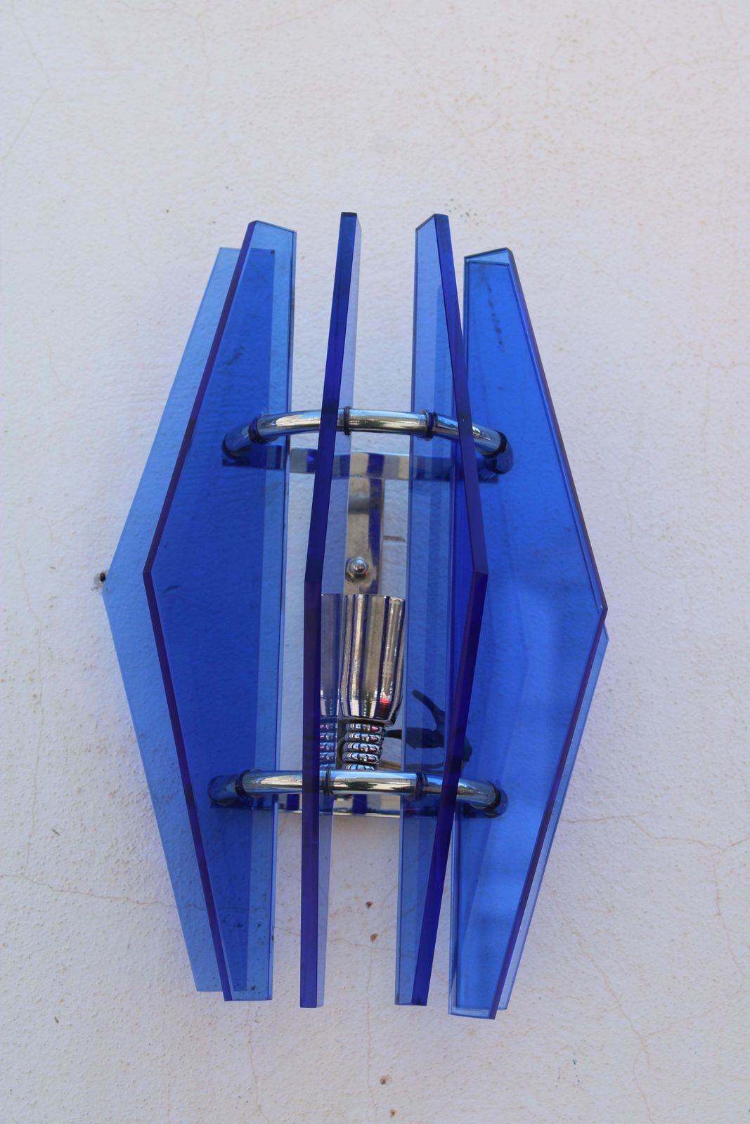 Pair Of Wall Lamps In Blue Crystal Cobled Veca Design 1960s photo vintage