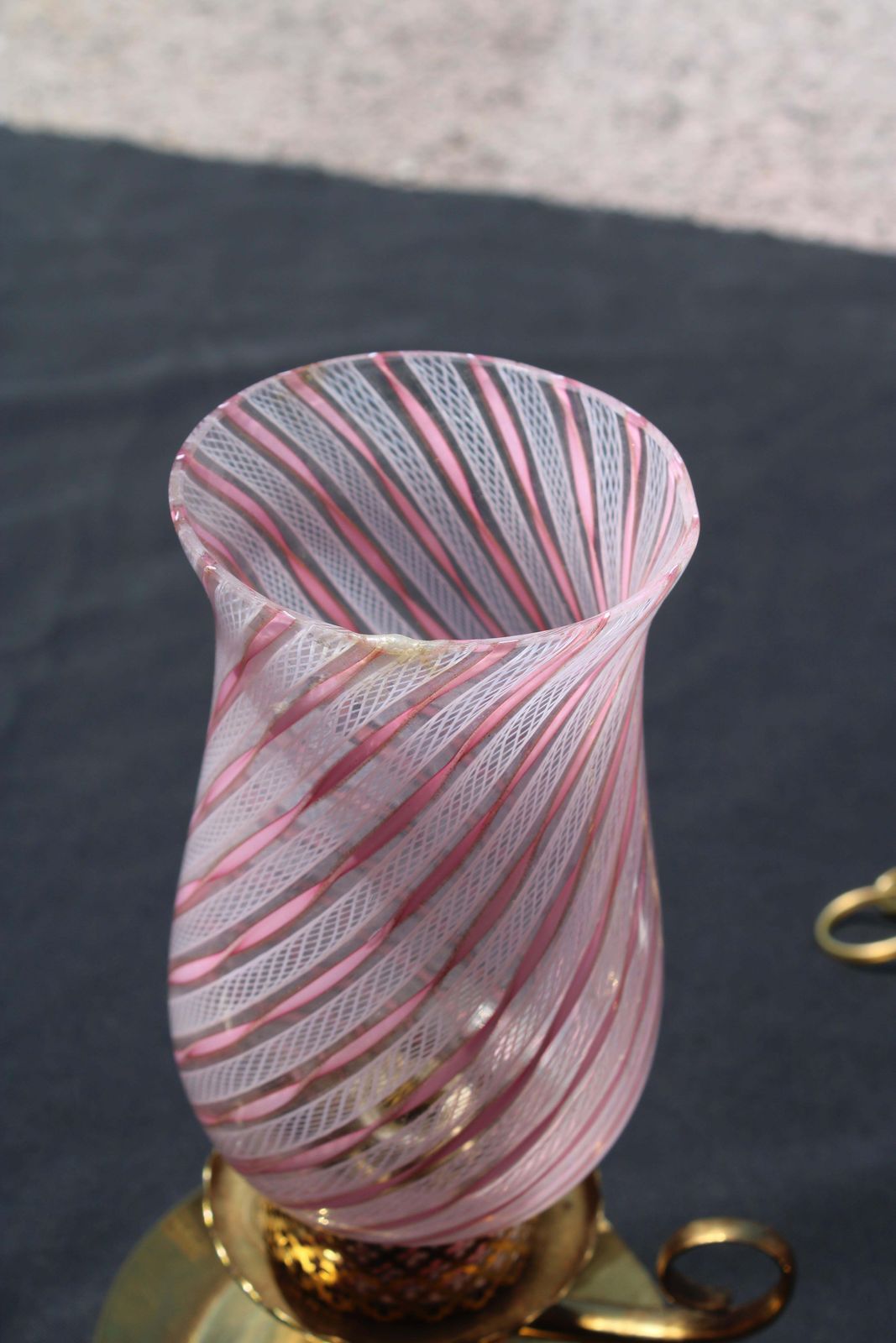 Pair Small Bedside Lamp Dino Martens For Toso 1950s Murano Pink Brass photo 508.0