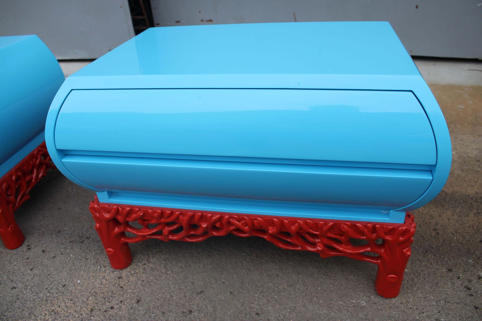 Furniture Pair Of Arpex Nightstands 1970 Italy Turquoise And Coral Red 1970 Italy photo