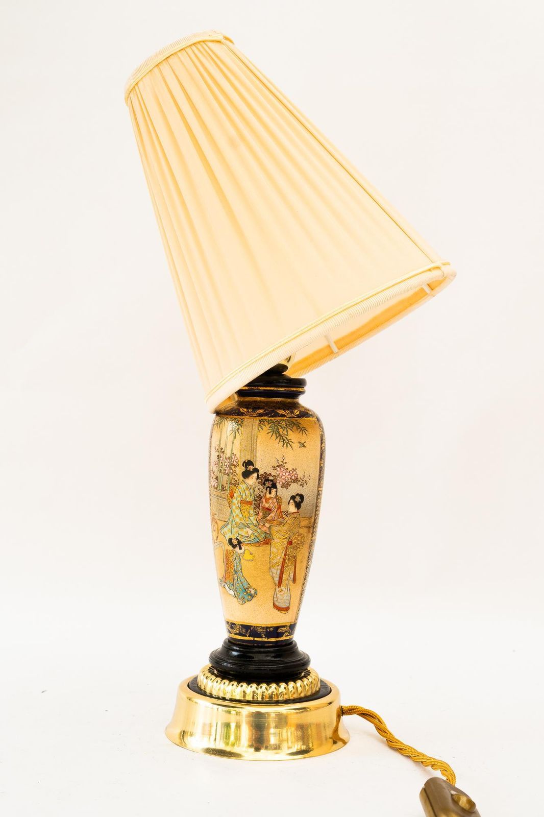 Lighting Art Deco Ceramic Table Lamp With Fabric Shade Vienna Around 1920s photo