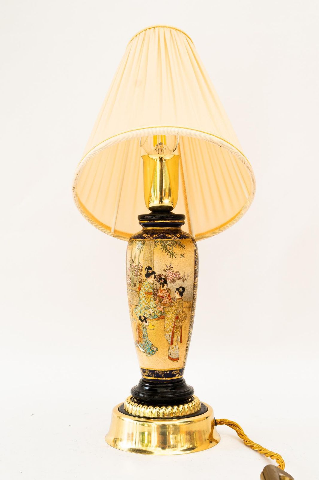 388.0 Art Deco Ceramic Table Lamp With Fabric Shade Vienna Around 1920s photo