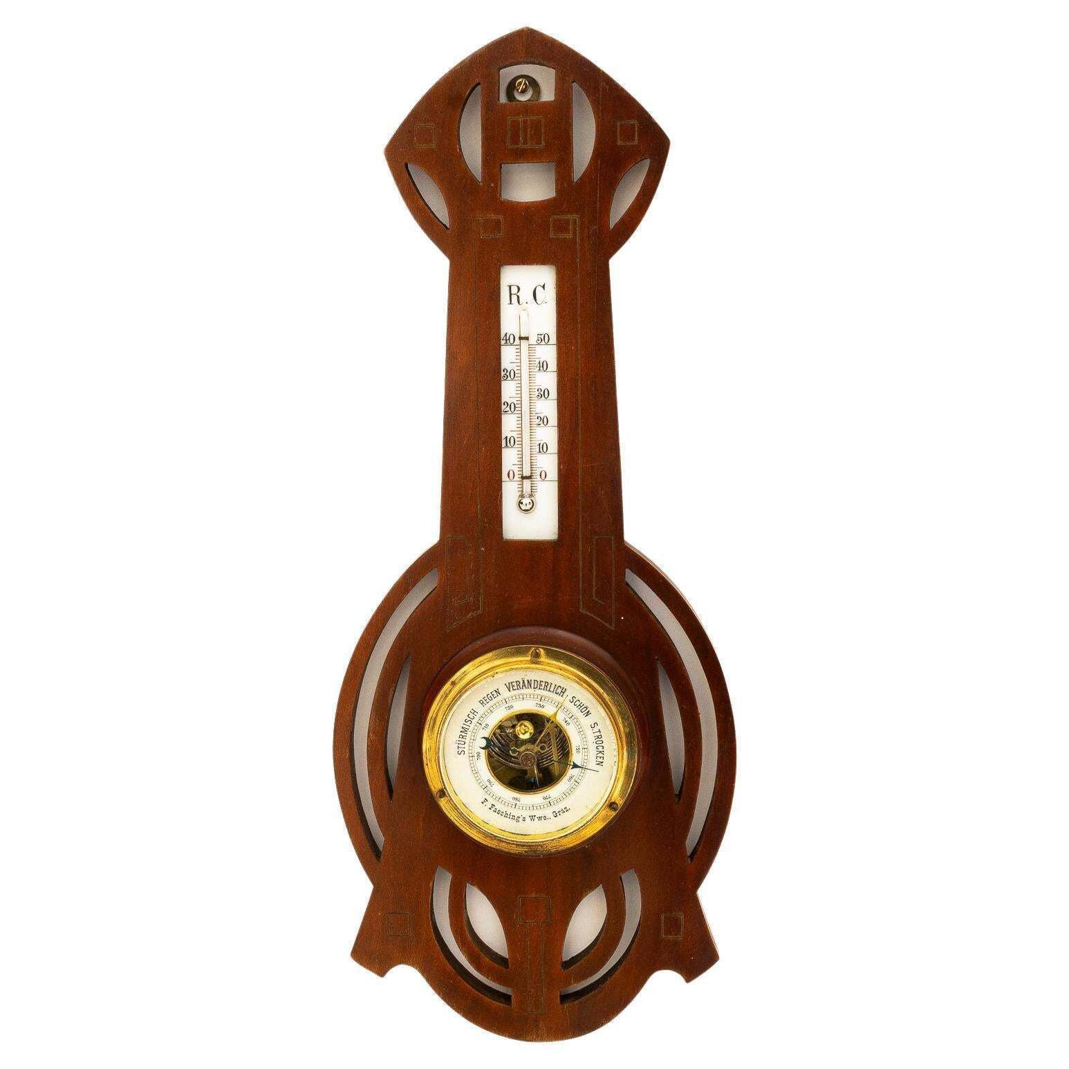 Art Deco Wood Weatherstation Vienna Around 1920s