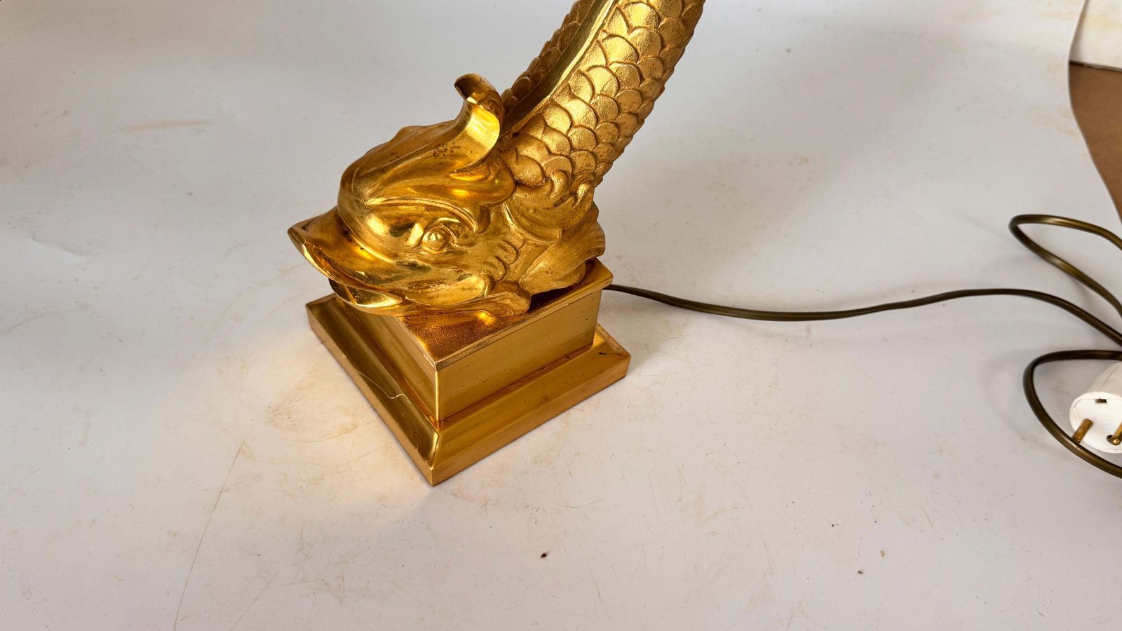 Large French Brass & Gilt Metal Fish Table Lamp – 1970s photo buy