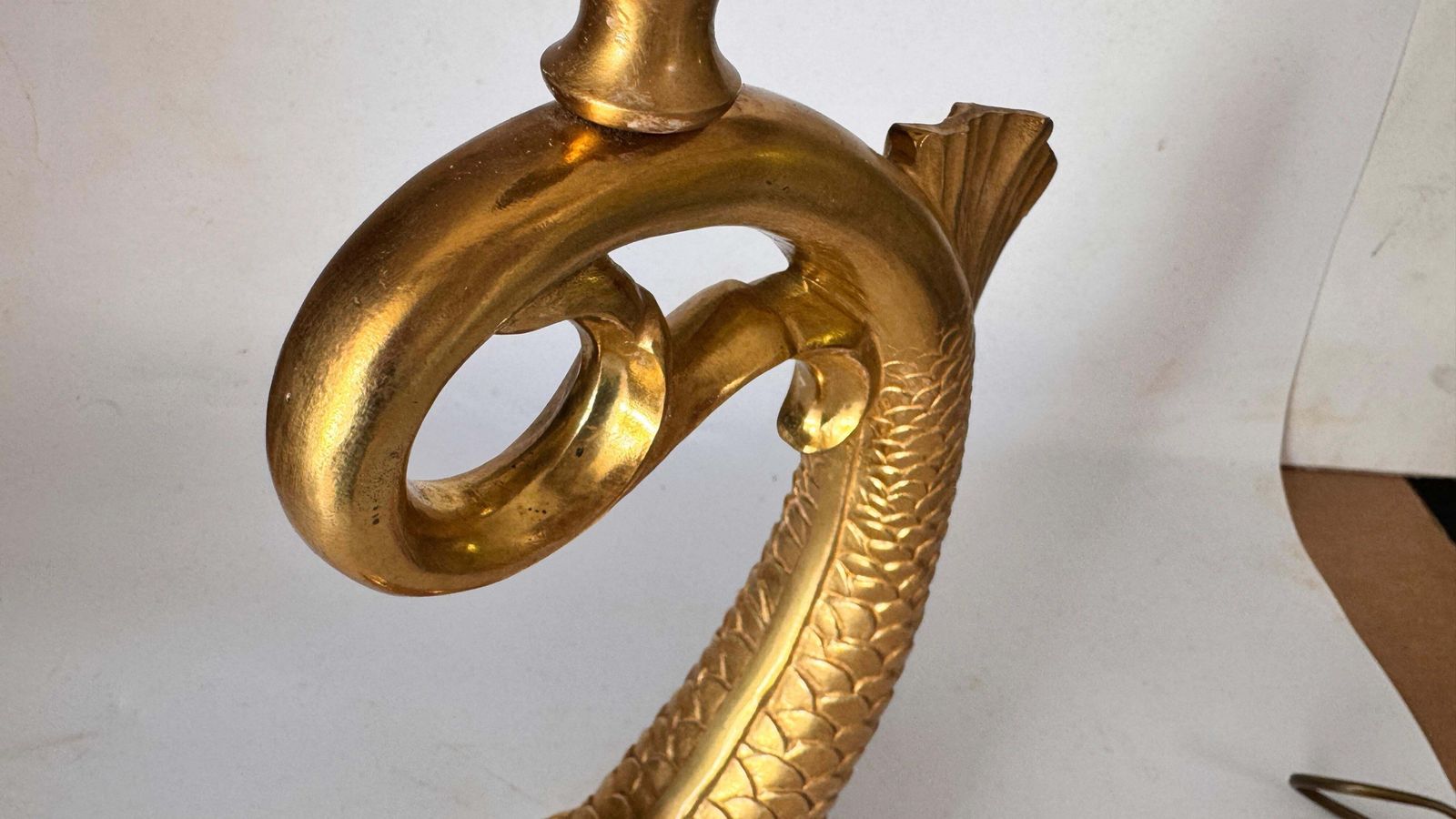 photo for sale Large French Brass & Gilt Metal Fish Table Lamp – 1970s