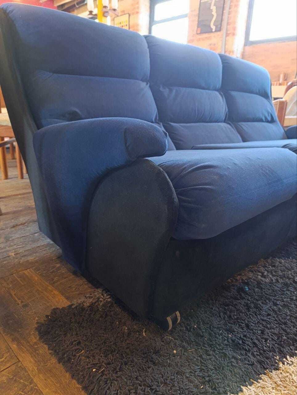 Vintage 1970s Mid Century Three Piece Suite   Ocean Blue & Black Velvet   Newly Upholstered photo 2500.0